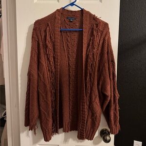 American Eagle Outfitters Rust Fringe Cardigan